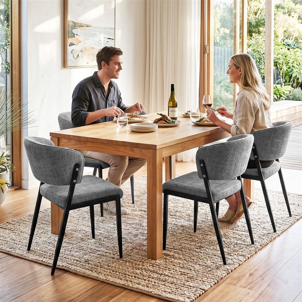 Keira Set of 4 Linen Fabric Soft Upholstered Chairs - Grey
