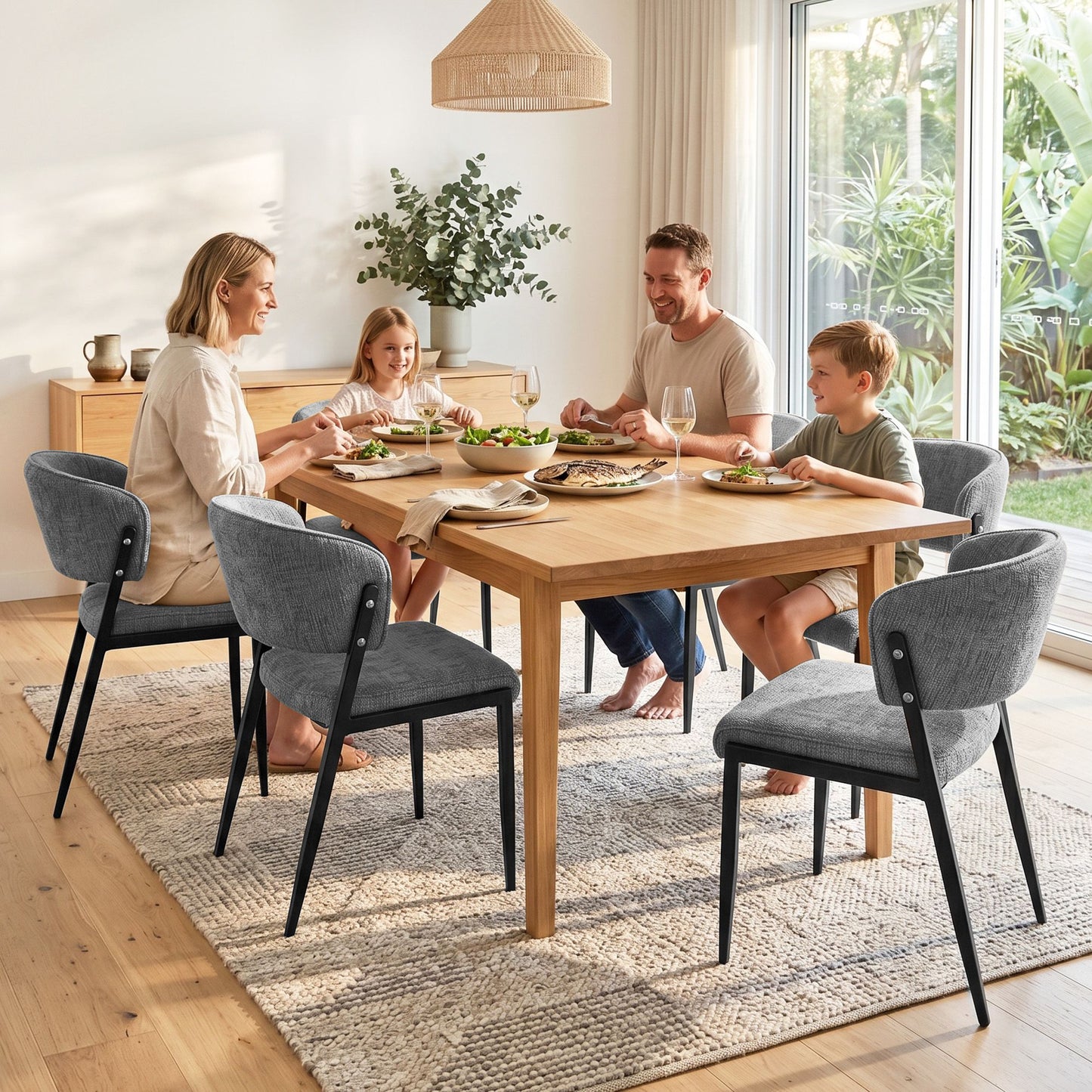 Keira Set of 6 Linen Fabric Soft Upholstered Chairs - Grey
