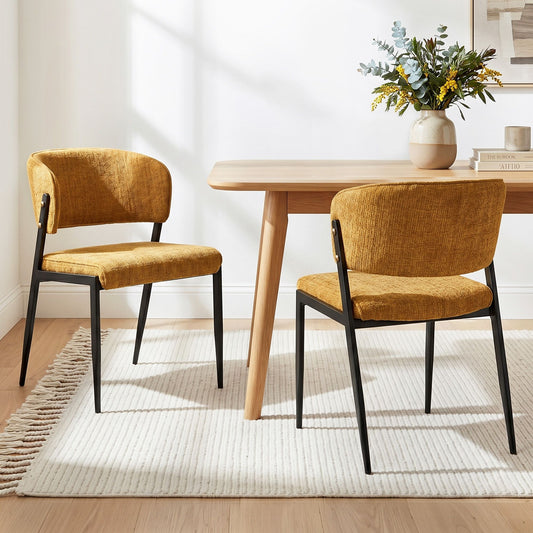 Keira Set of 2 Linen Fabric Soft Upholstered Chairs - Mustard