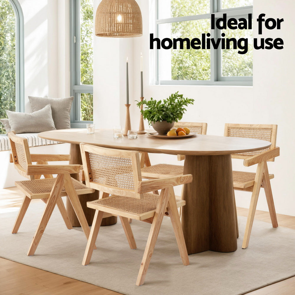 Linnet Set of 4 Dining Chairs Wooden Rattan Seat Rubber Wood Frame - Natural