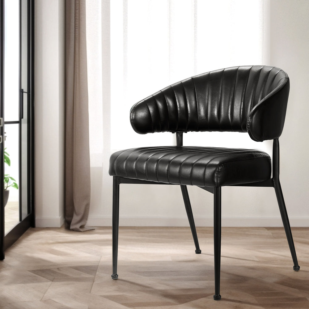 Gemma Set of 2 Dining Chairs Leather Hollow Armchair - Black