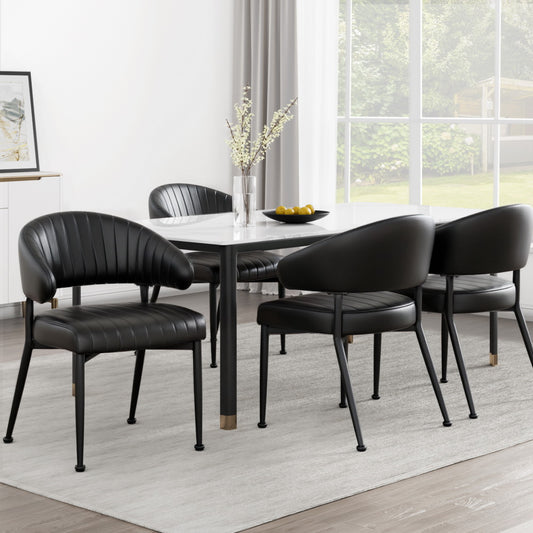 Gemma Set of 4 Dining Chairs Leather Hollow Armchair - Black