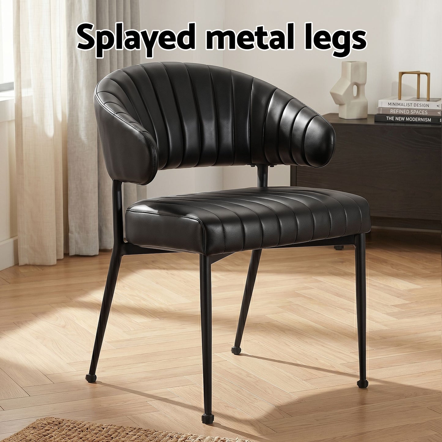 Gemma Set of 6 Dining Chairs Leather Hollow Armchair - Black