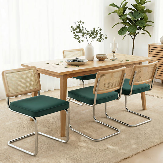 Agnes Set of 4 Dining Chairs Velvet Rattan Cantilever - Green
