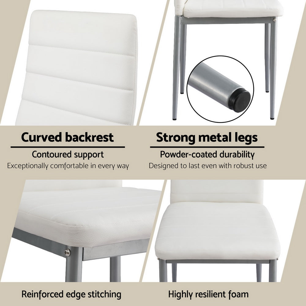 Briley Set of 4 Dining Chairs Leather Channel Tufted - White
