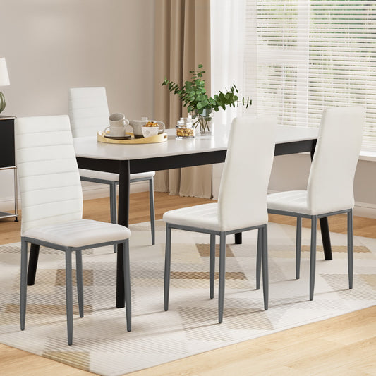 Briley Set of 4 Dining Chairs Leather Channel Tufted - White
