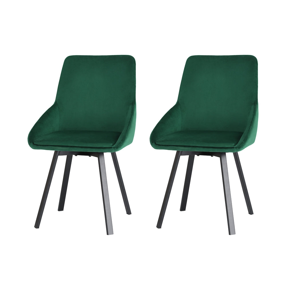 Set of 2 Dining Chairs Velvet Swivel Base - Green