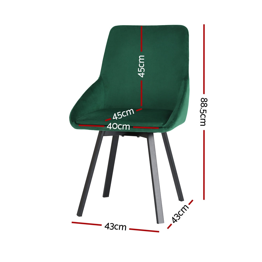 Set of 2 Dining Chairs Velvet Swivel Base - Green