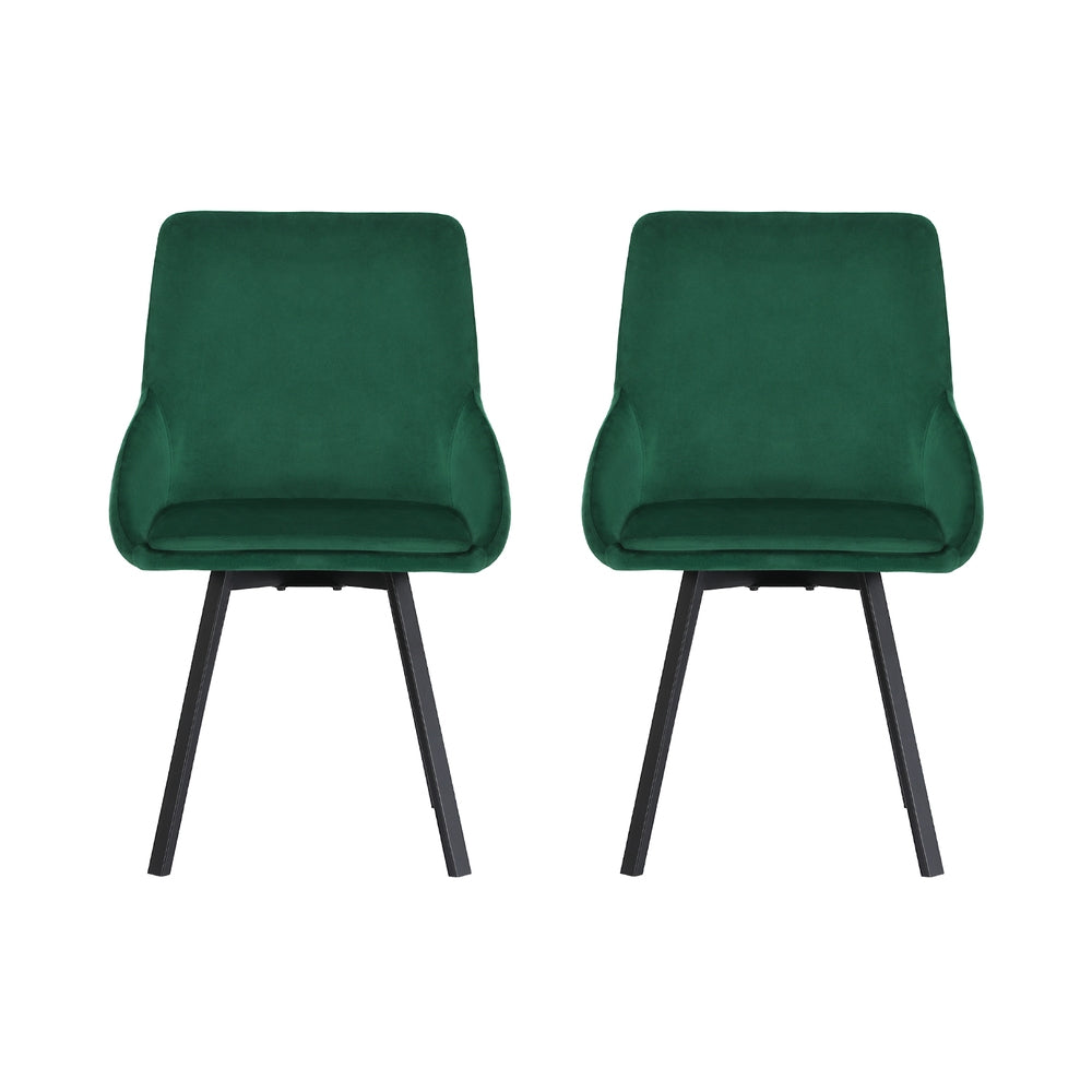 Set of 2 Dining Chairs Velvet Swivel Base - Green