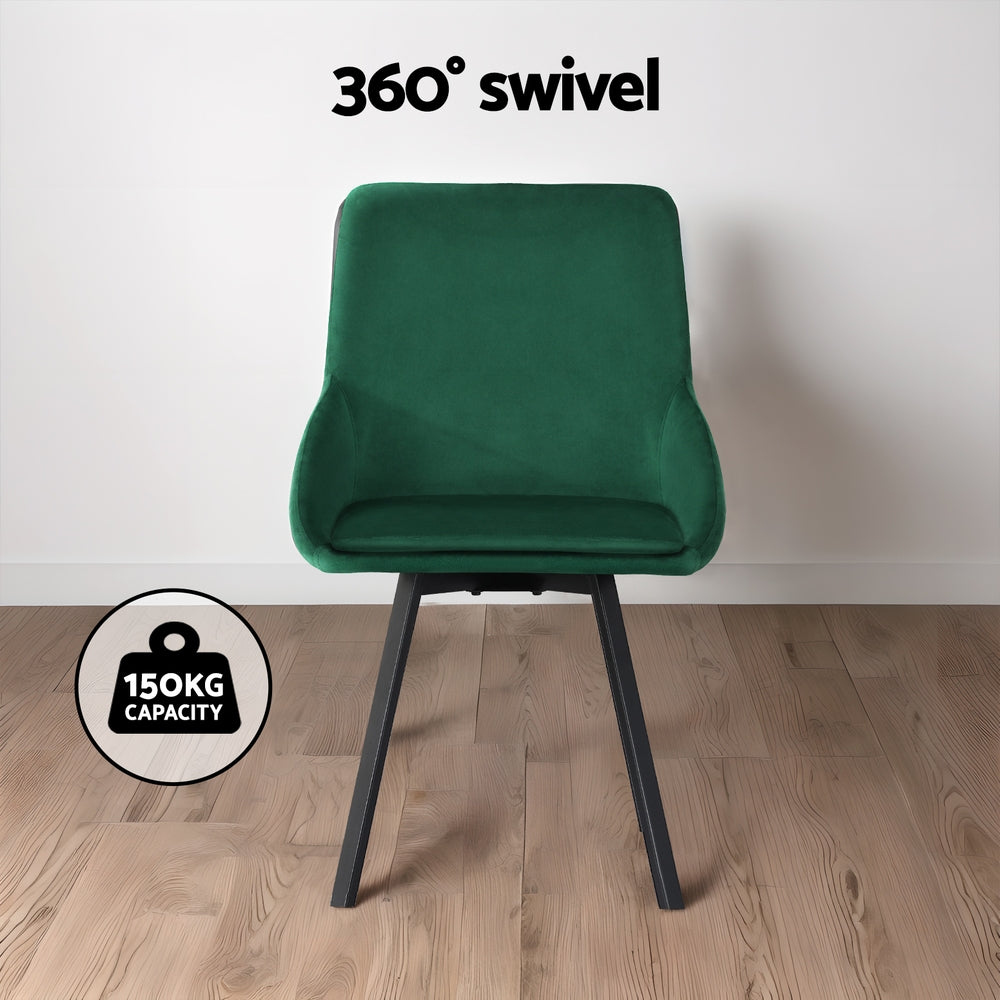 Set of 2 Dining Chairs Velvet Swivel Base - Green