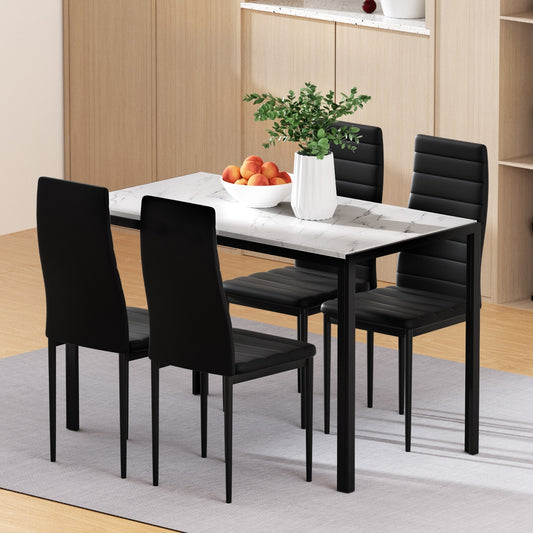 5-Piece Vanda Dining Table & Chair Set Marble Effect
