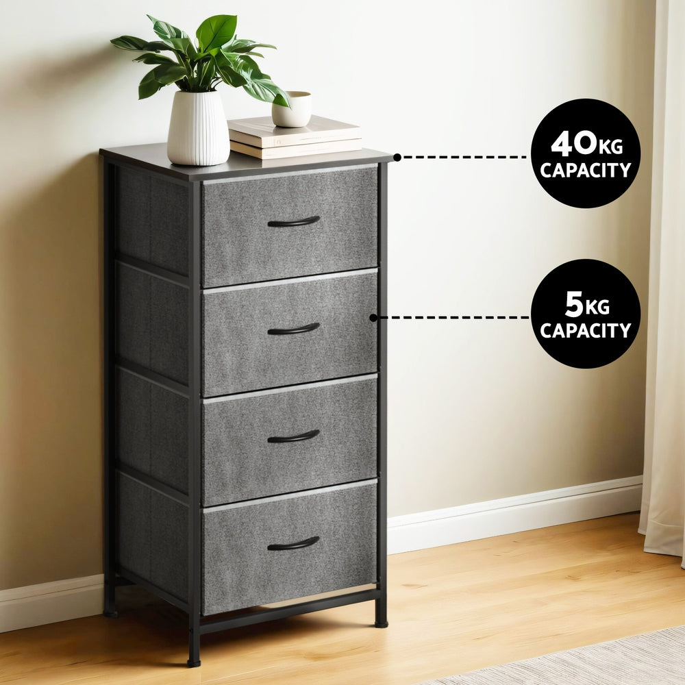 Artiss Chest of 4 Drawers Storage Dresser Tallboy - Grey