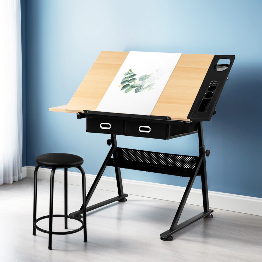 Tilt Drafting Table Stool Set Natural Black Online in
