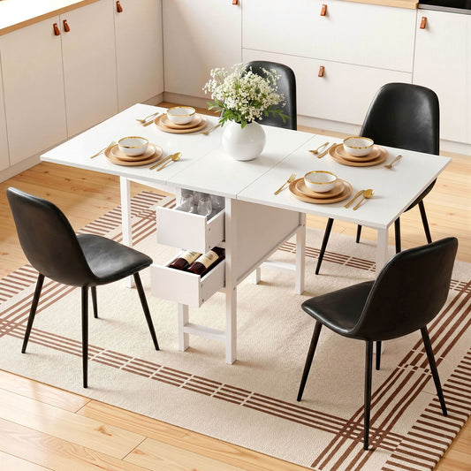 5-Piece Fulva Black and White Dining Table & Chair Set Foldable with 2 Drawers