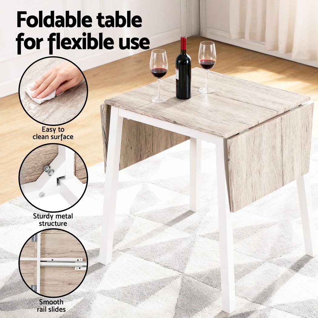 5-Piece Loris Natural White Dining Table & Chair Set with Extendable 60-120cm Drop-Leaf Table