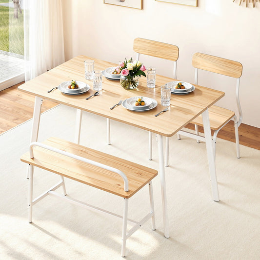 5-Piece Celso Natural and White Dining Table & Chair Set Bench Kitchen Furniture