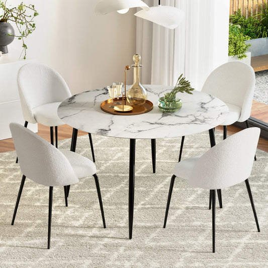5-Piece Mirko White Dining Table & Chair Set Marble