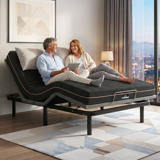Shale Bed & Mattress Package with 18cm Mattress Mattress Adjustable Bed Base - Black Double