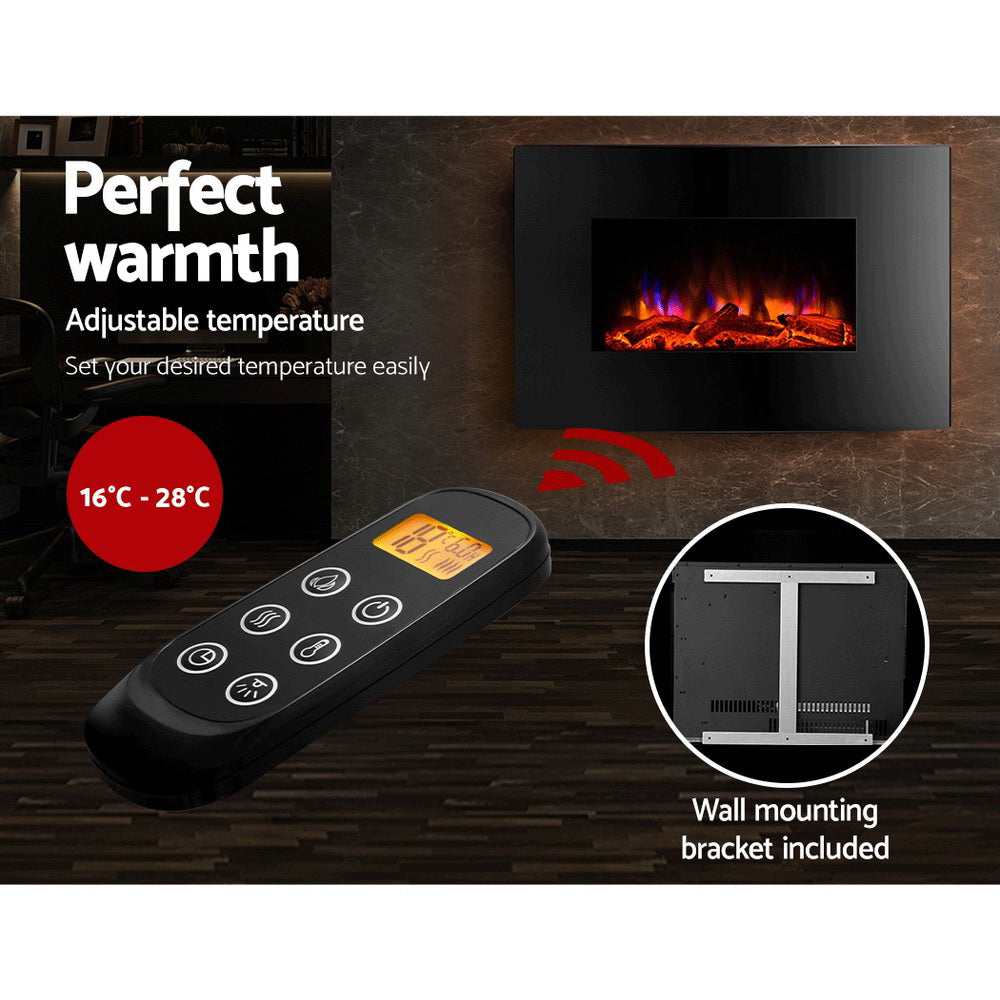 Electric Fireplace Fire Heater 2000W - Black