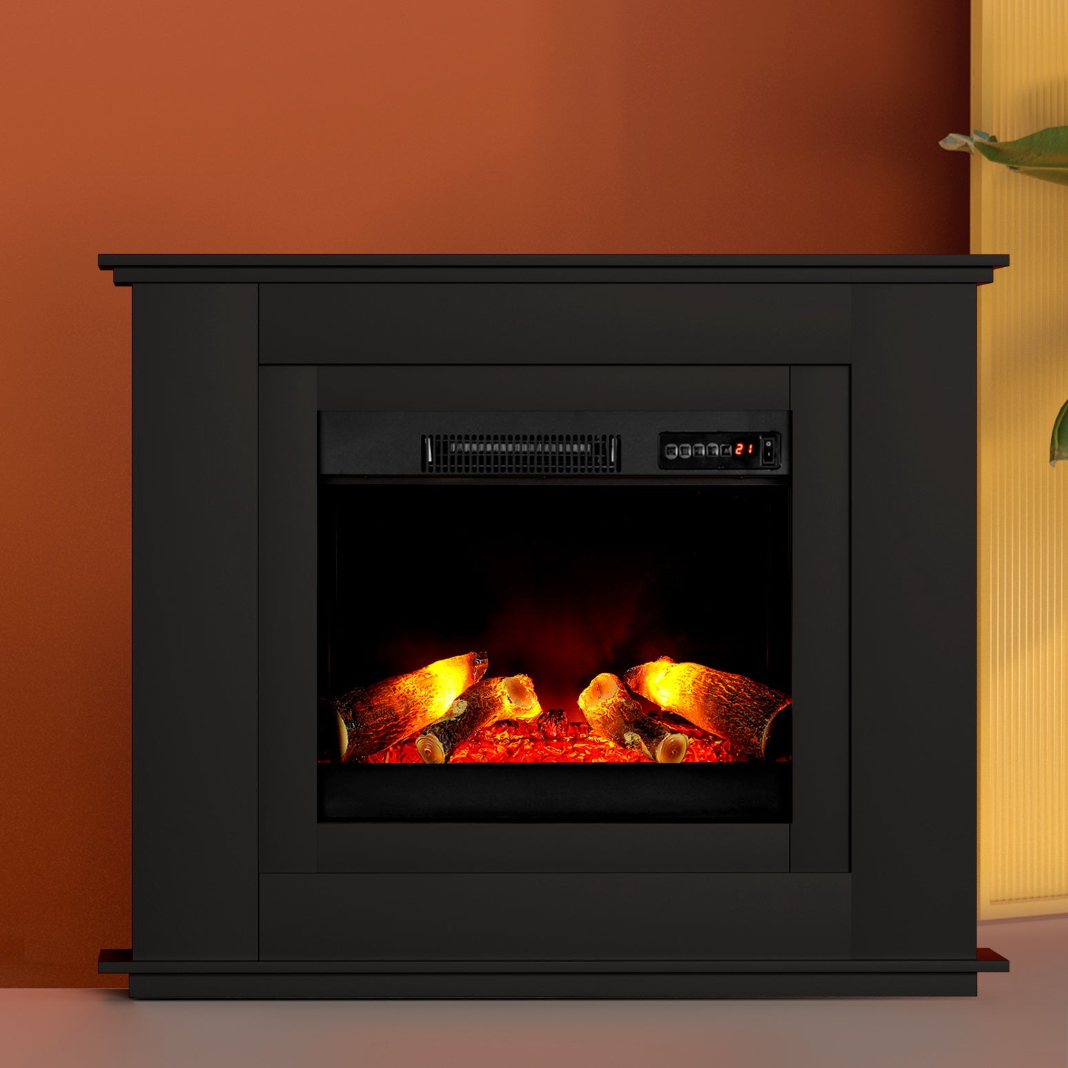 2000W Black Electric Fireplace Mantle – 3D Flame Portable Heater