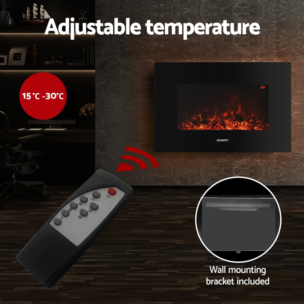 Electric Fireplace Fire Heater 2000W - Black