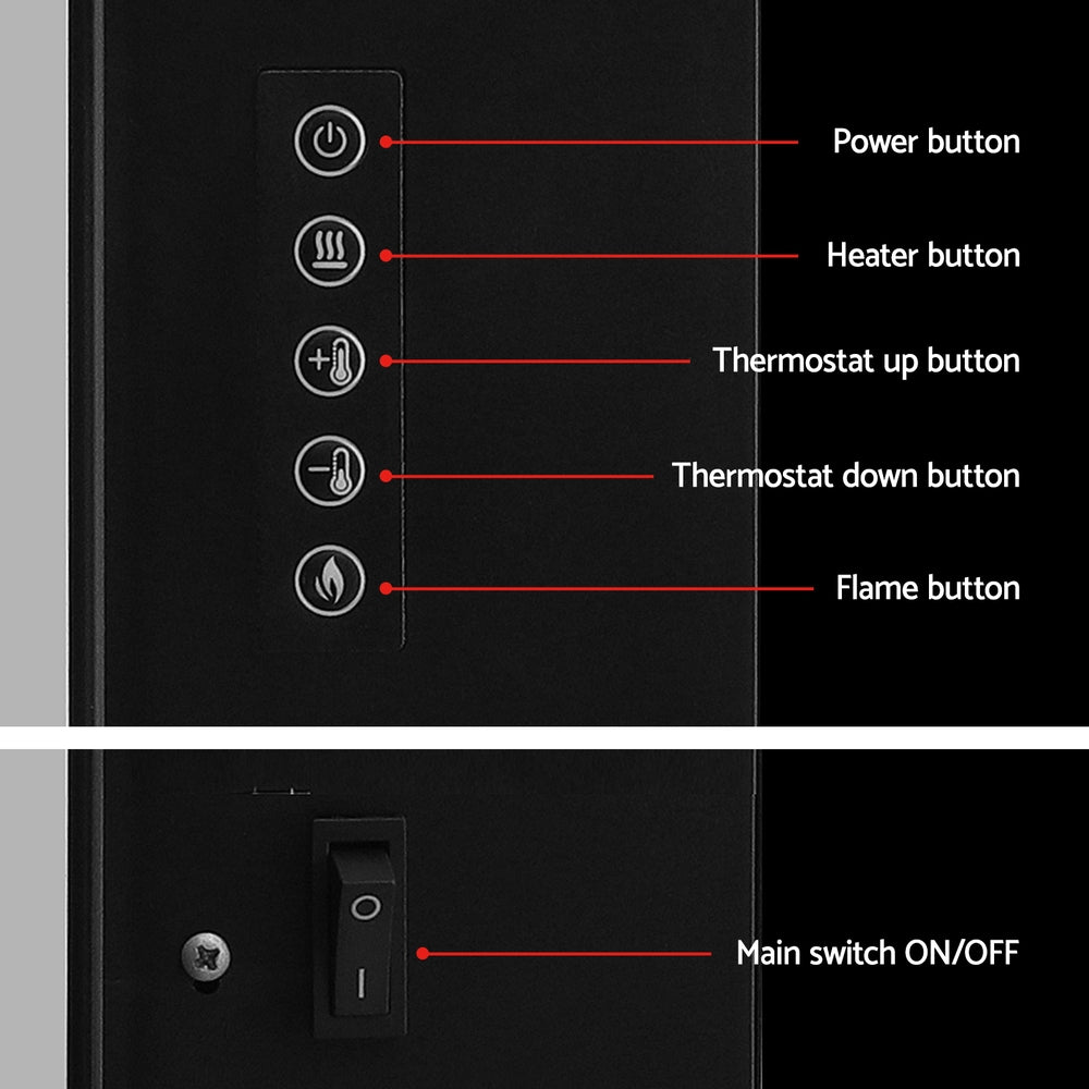 Electric Fireplace Fire Heater 2000W - Black