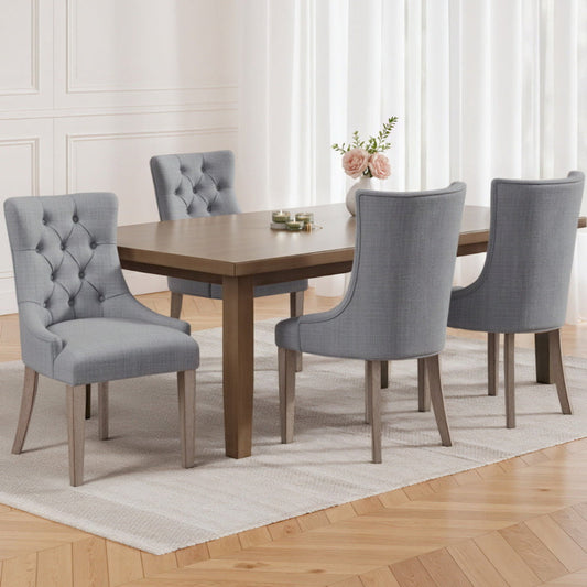 Glenys Set of 4 Dining Chairs Linen French Provincial - Grey