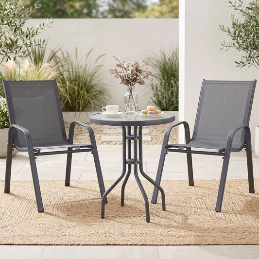 Roran 3-Piece Outdoor Bistro Set Table and Chairs Stackable Patio Furniture - Grey