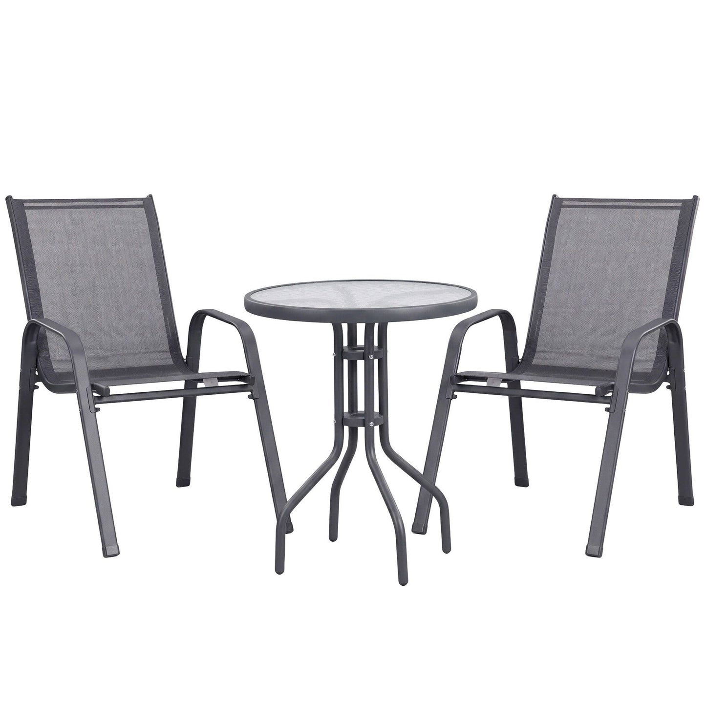 Roran 3-Piece Outdoor Bistro Set Table and Chairs Stackable Patio Furniture - Grey