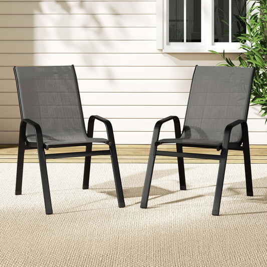 Pietro Stackable Lounge Chair Patio Furniture Grey 2-Piece Outdoor Dining Chairs - Grey