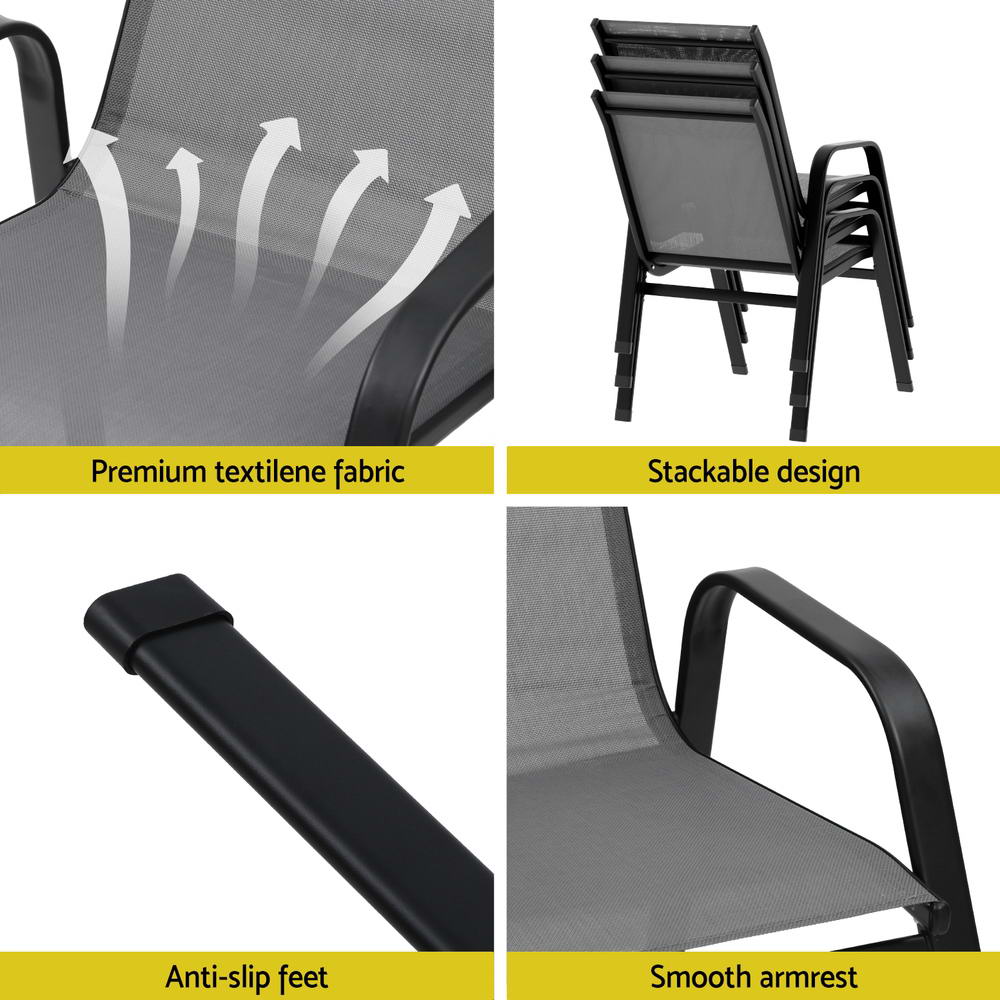 Pietro Stackable Lounge Chair Patio Furniture Grey 4-Piece Outdoor Dining Chairs - Grey