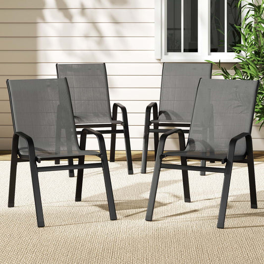 Pietro Stackable Lounge Chair Patio Furniture Grey 4-Piece Outdoor Dining Chairs - Grey