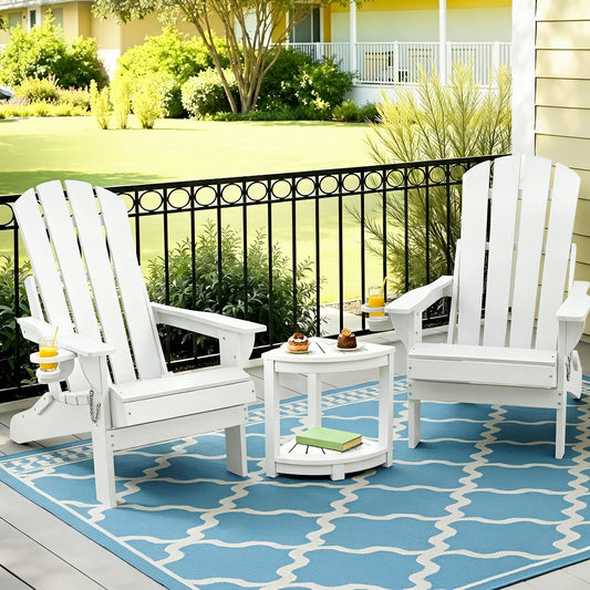 Adirondack Gardeon Outdoor Table and Chairs HDPE Folding Beach Chair Patio Furniture White