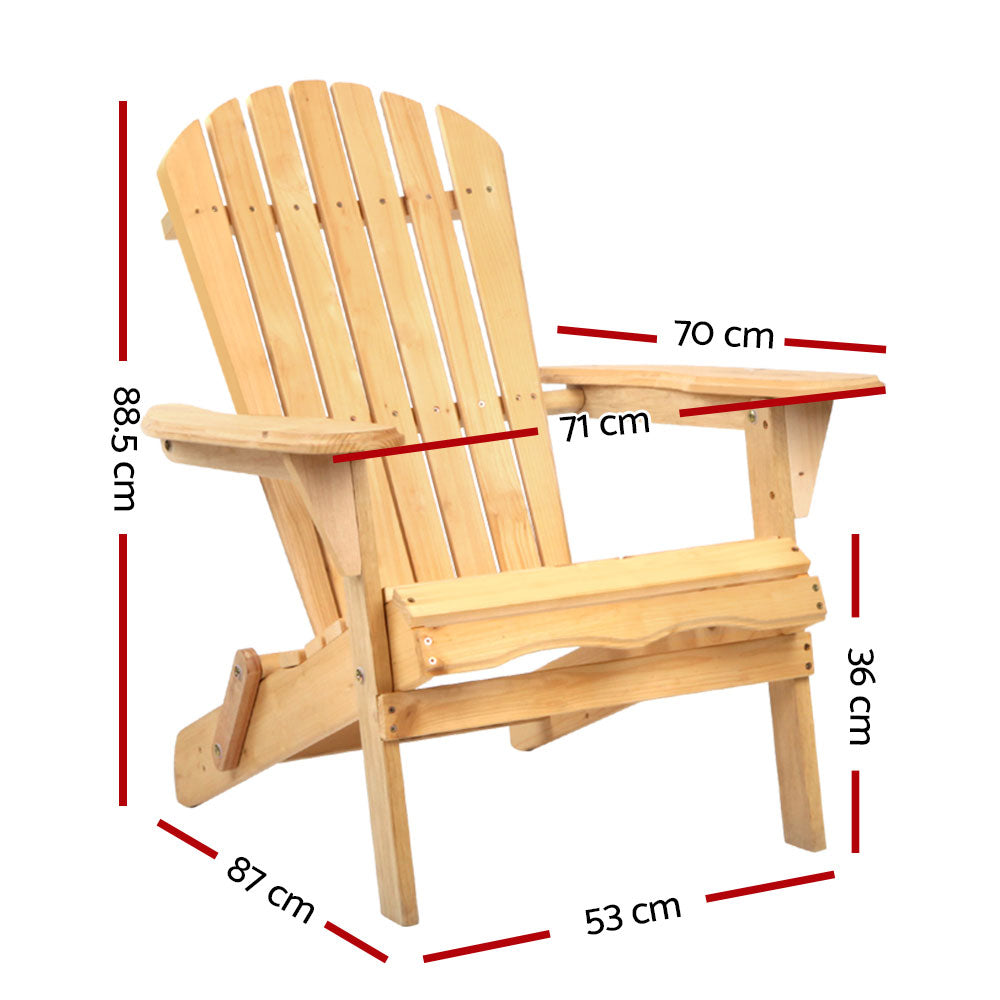 Ethan Adirondack Wooden Outdoor Chairs Furniture Beach Lounge Garden Patio - Natural