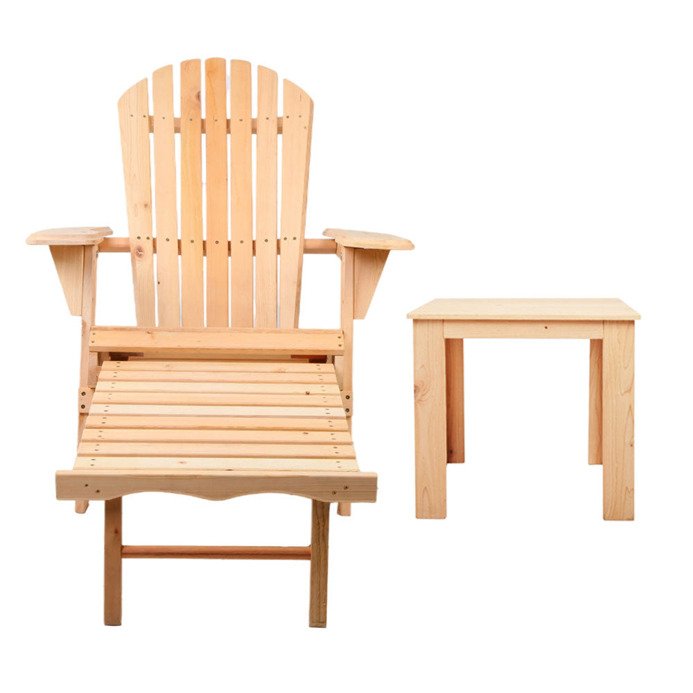 Keaton 3-Piece Adirondack Outdoor Sun Lounge Beach Chair Furniture Patio Garden - Wood