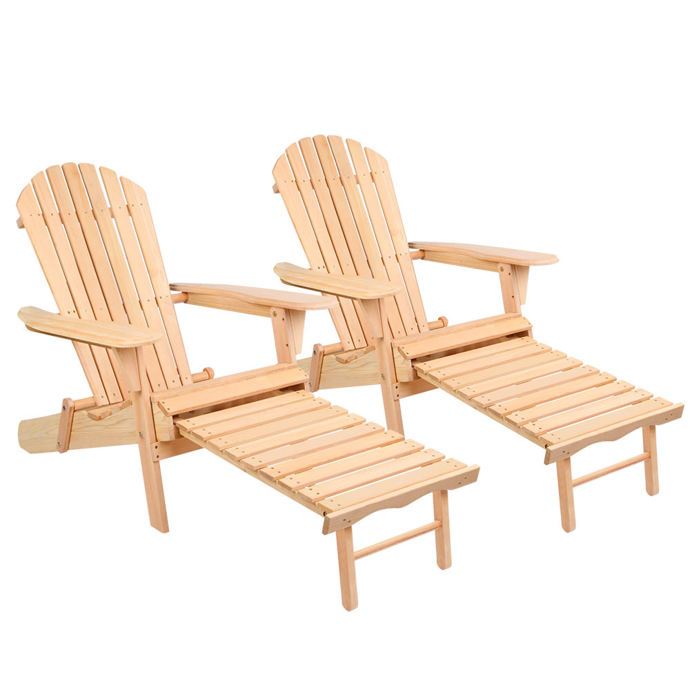 Keaton Set of 2 Adirondack Outdoor Sun Lounge Beach Chair Furniture Patio Garden - Wood