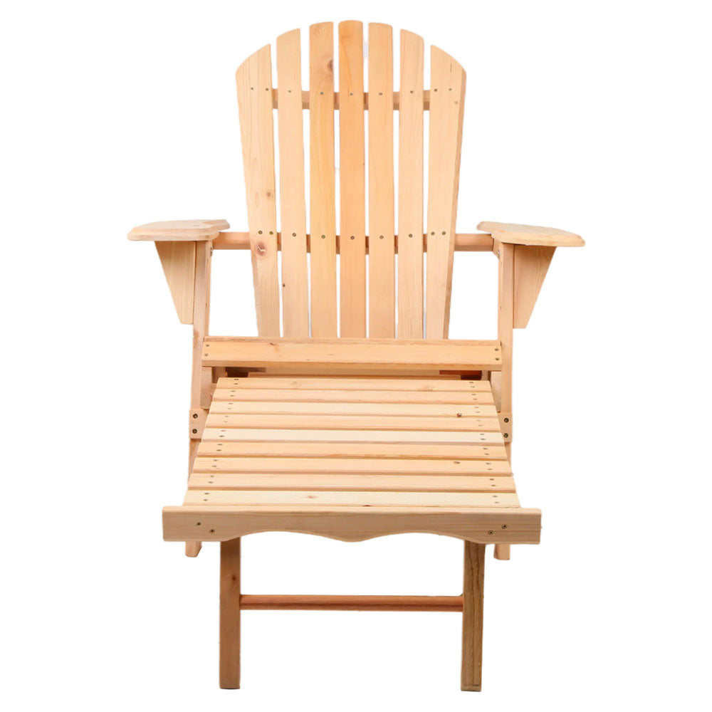 Keaton Set of 2 Adirondack Outdoor Sun Lounge Beach Chair Furniture Patio Garden - Wood