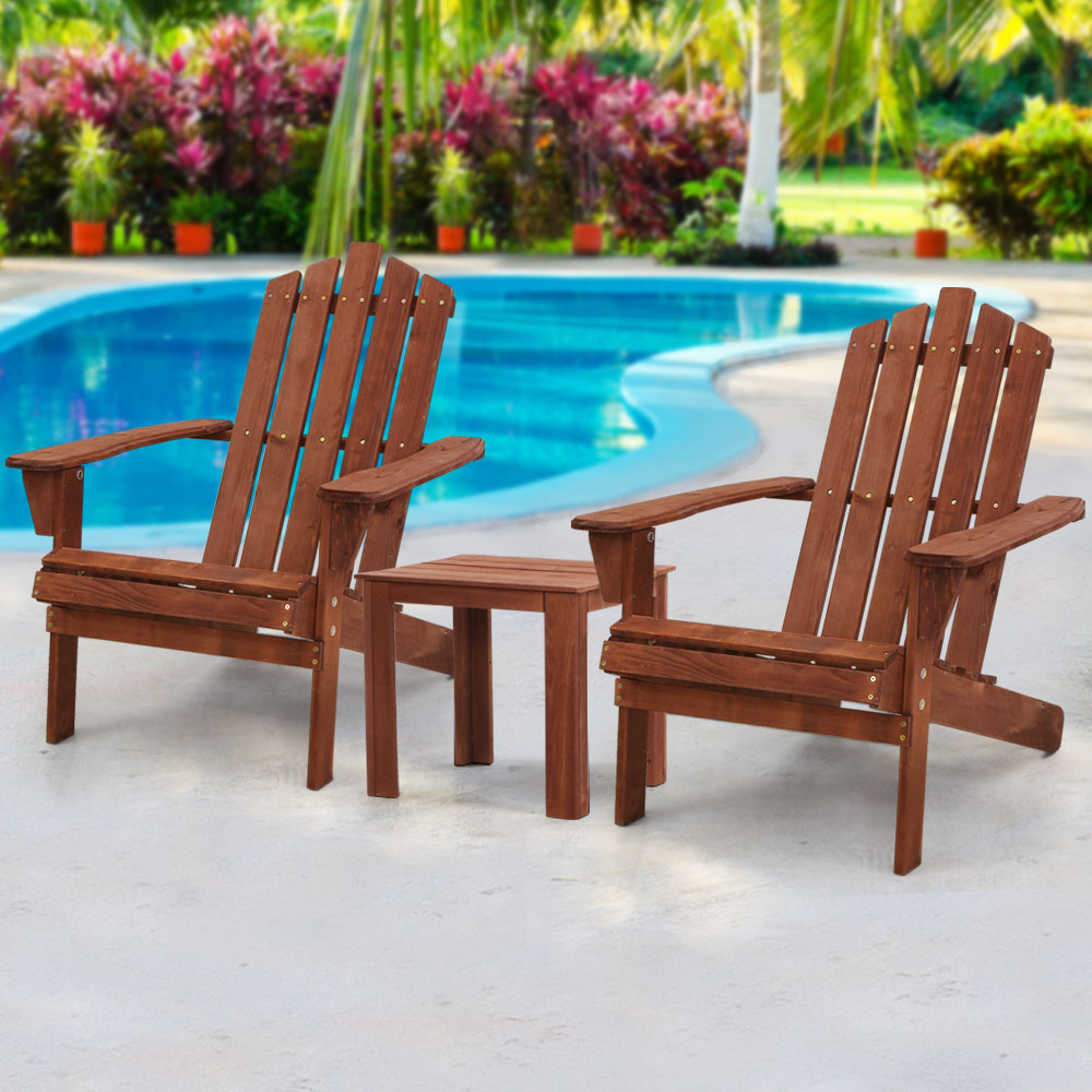 Adirondack Gardeon 3PC Outdoor Table and Chairs Wooden Beach Chair