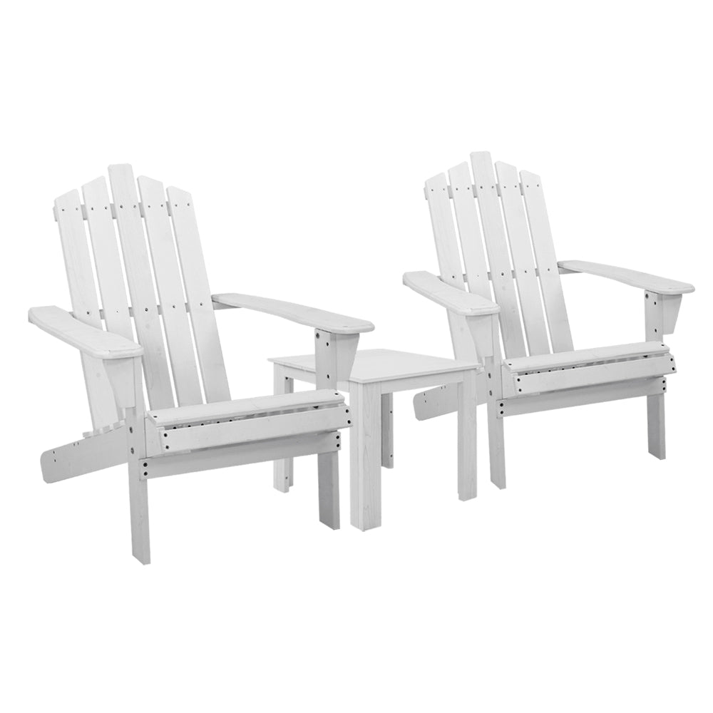 Hendon 3-Piece Adirondack Outdoor Beach Wooden Chairs Patio Chair & Table Set - White