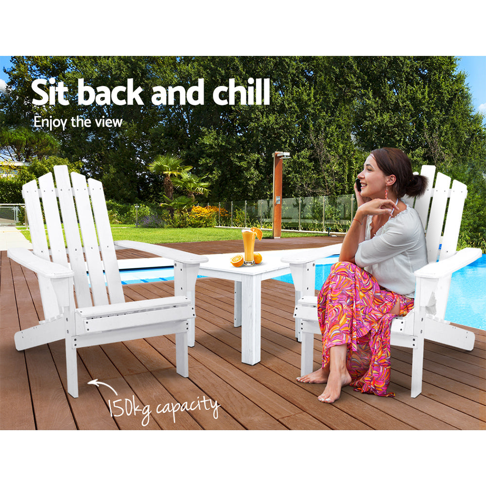 Adirondack Gardeon 3PC Outdoor Table and Chairs Wooden Beach Chair