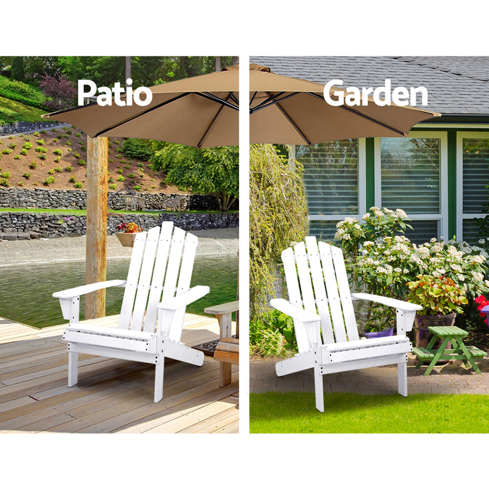 Hendon 3-Piece Adirondack Outdoor Beach Wooden Chairs Patio Chair & Table Set - White