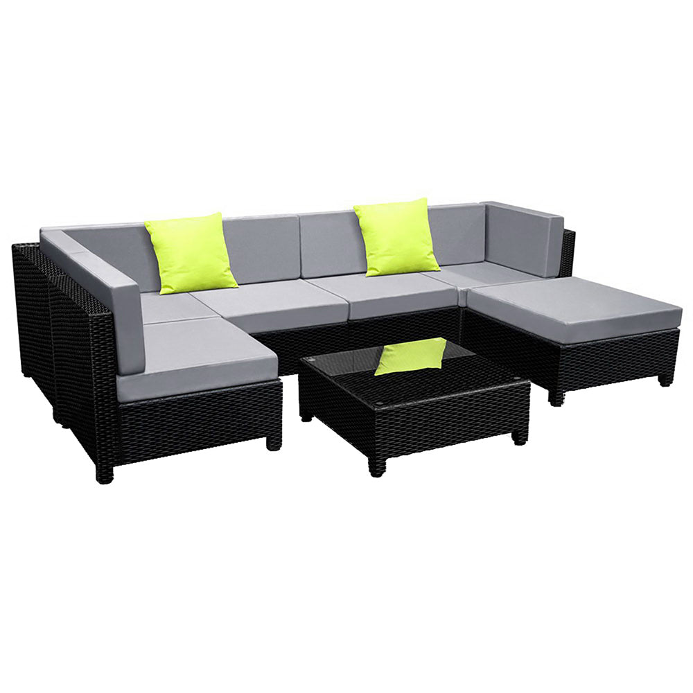 Homer 6-Seater Outdoor Set Furniture Lounge Setting Wicker Couches Garden Patio Pool 7-Piece Sofa - Black