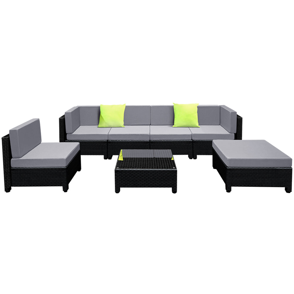 Homer 6-Seater Outdoor Set Furniture Lounge Setting Wicker Couches Garden Patio Pool 7-Piece Sofa - Black