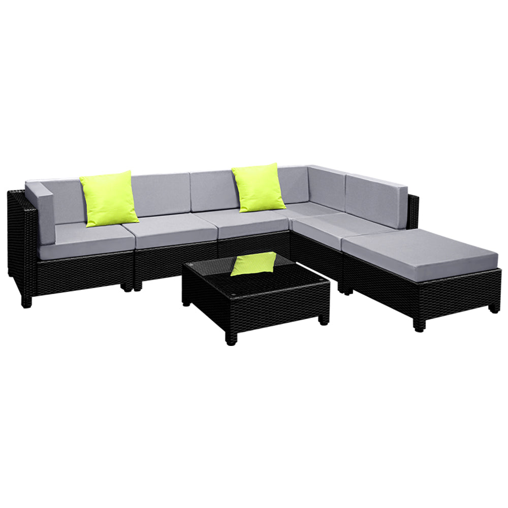 Homer 6-Seater Outdoor Set Furniture Lounge Setting Wicker Couches Garden Patio Pool 7-Piece Sofa - Black
