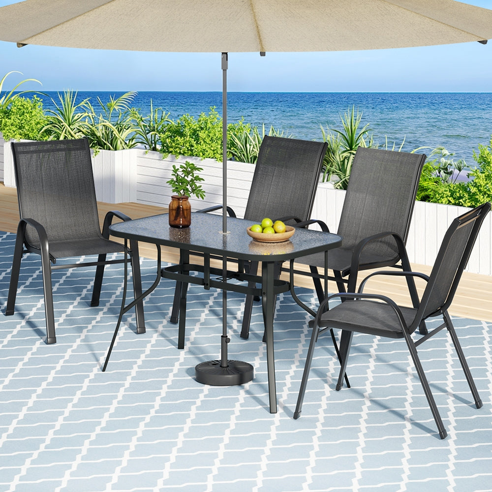 Jovan 4-Seater Outdoor Dining Set Table and Chairs Patio Furniture Bistro Set Garden 5-Piece - Black