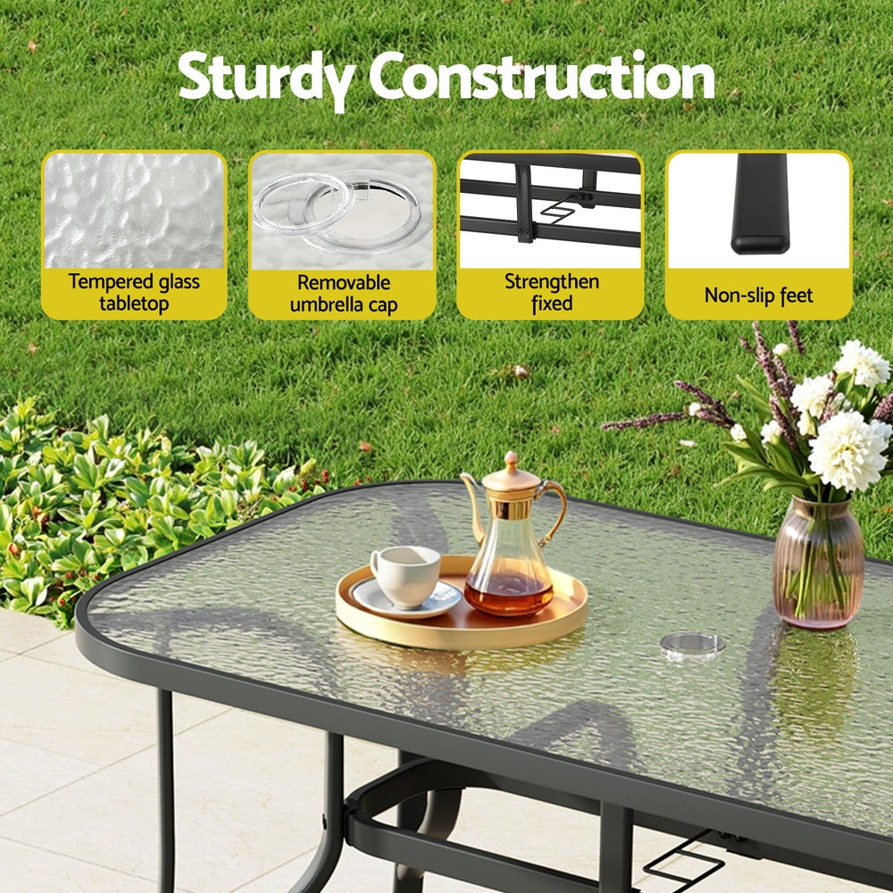 Jovan 6-Seater Outdoor Dining Set Table and Chairs Patio Furniture Garden Bistro Set 7-Piece - Black