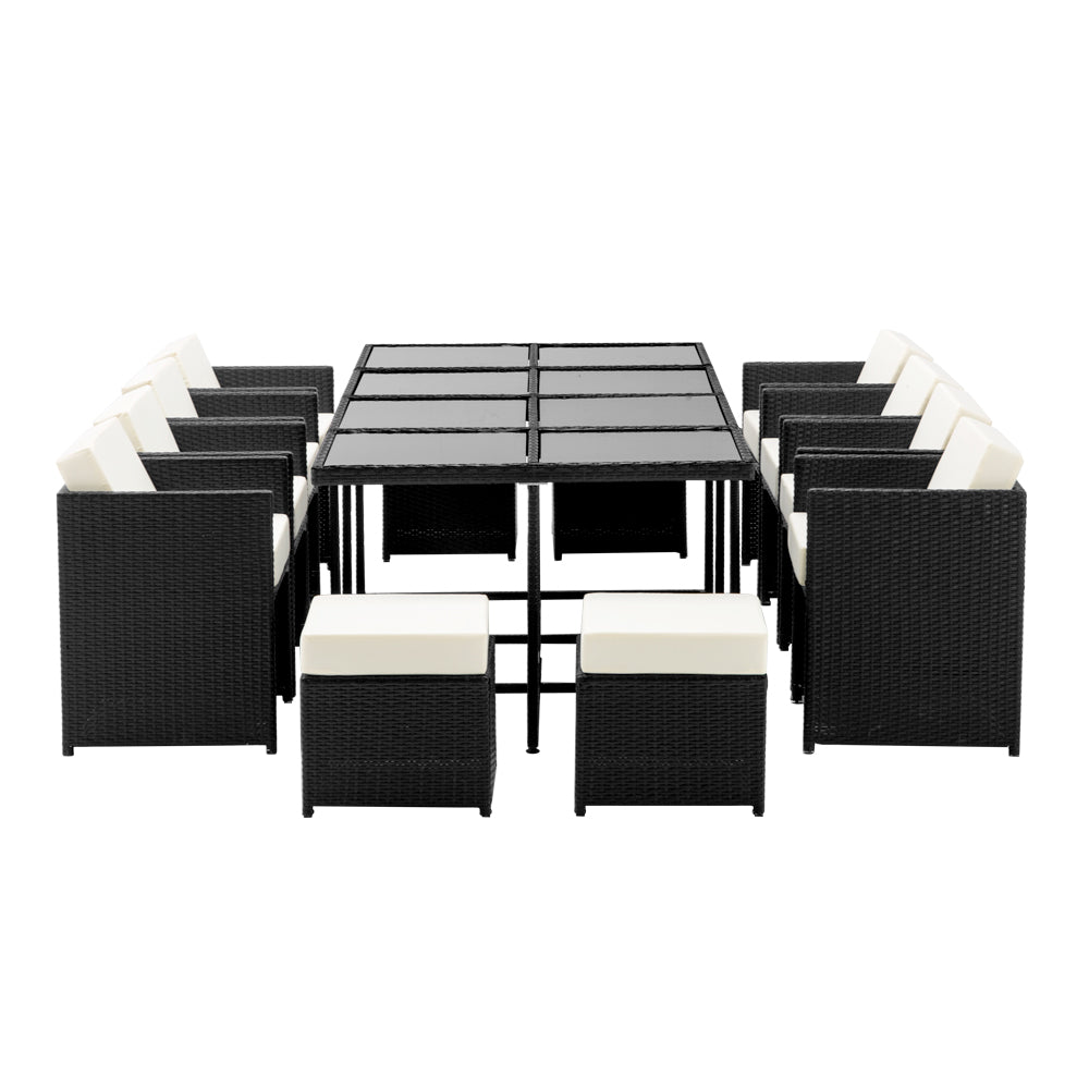 Carnforth 12-Seater Wicker Outdoor 13-Piece Dining Table Set - Black