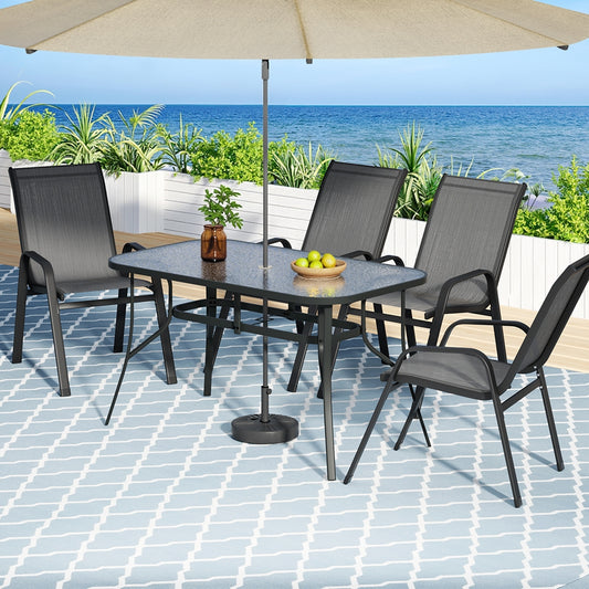 Jovan 4-Seater Outdoor Dining Set Table and Chairs Patio Furniture Bistro Set Garden 5-Piece - Grey