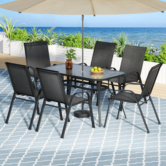 Jovan 6-Seater Outdoor Dining Set Table and Chairs Patio Furniture Bistro Set Garden 7-Piece - Black