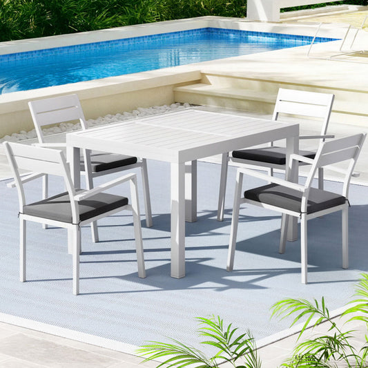 Mirel 4-Seater Outdoor Dining Set 5 Piece Aluminum Extendable Table Setting White 5-Piece - White